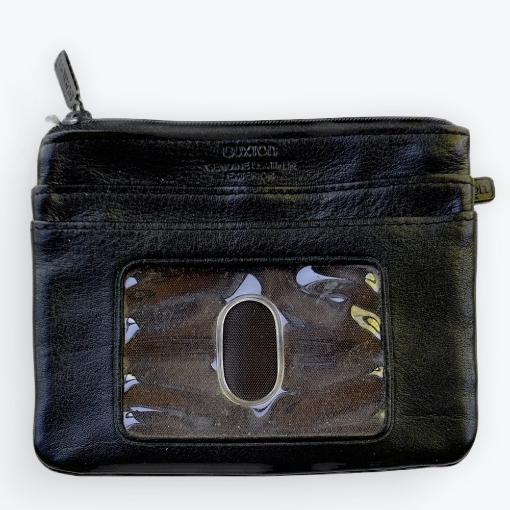 Minimalist Buxton Black Pebbled Leather Keyring & Window ID Slot Change Purse